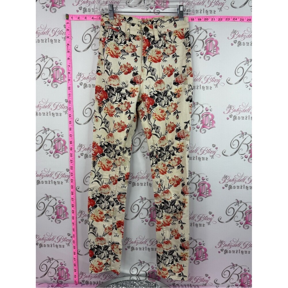 BDG pants Cream Floral Skinny Pants with Red and Black Blooms